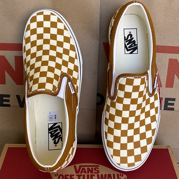 Vans Classic Slip-On Checkerboard Golden Brown/True White MENS - Picture 13 of 16